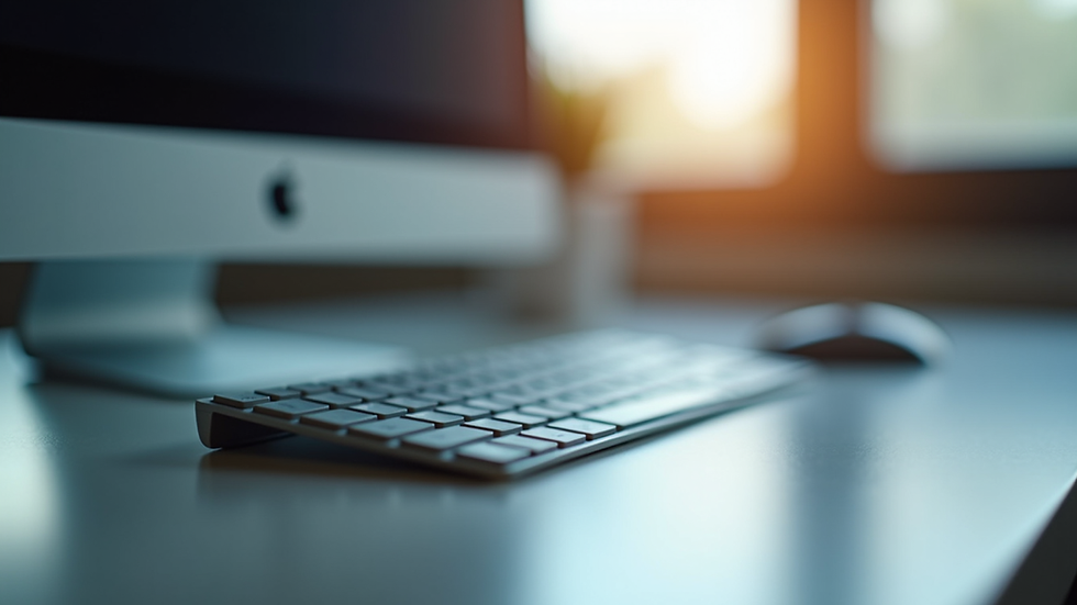 Close-up view of a desktop computer keyboard and mouse on a clean desk