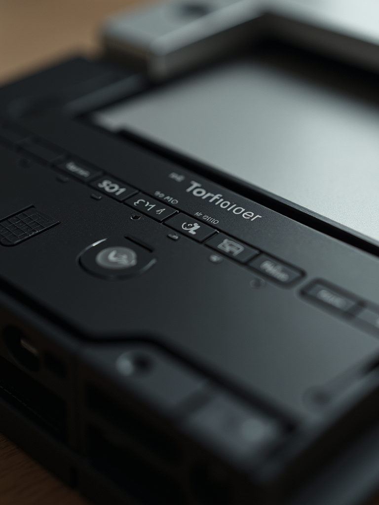 Close up macro shot of a modern black laser toner cartridge showing intricate parts.