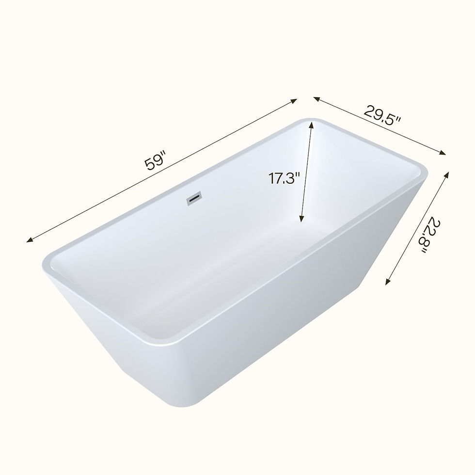 Thumbnail: 59-Inch White Acrylic Freestanding Bathtub - Deep Soaking Tub with Non-Slip Base