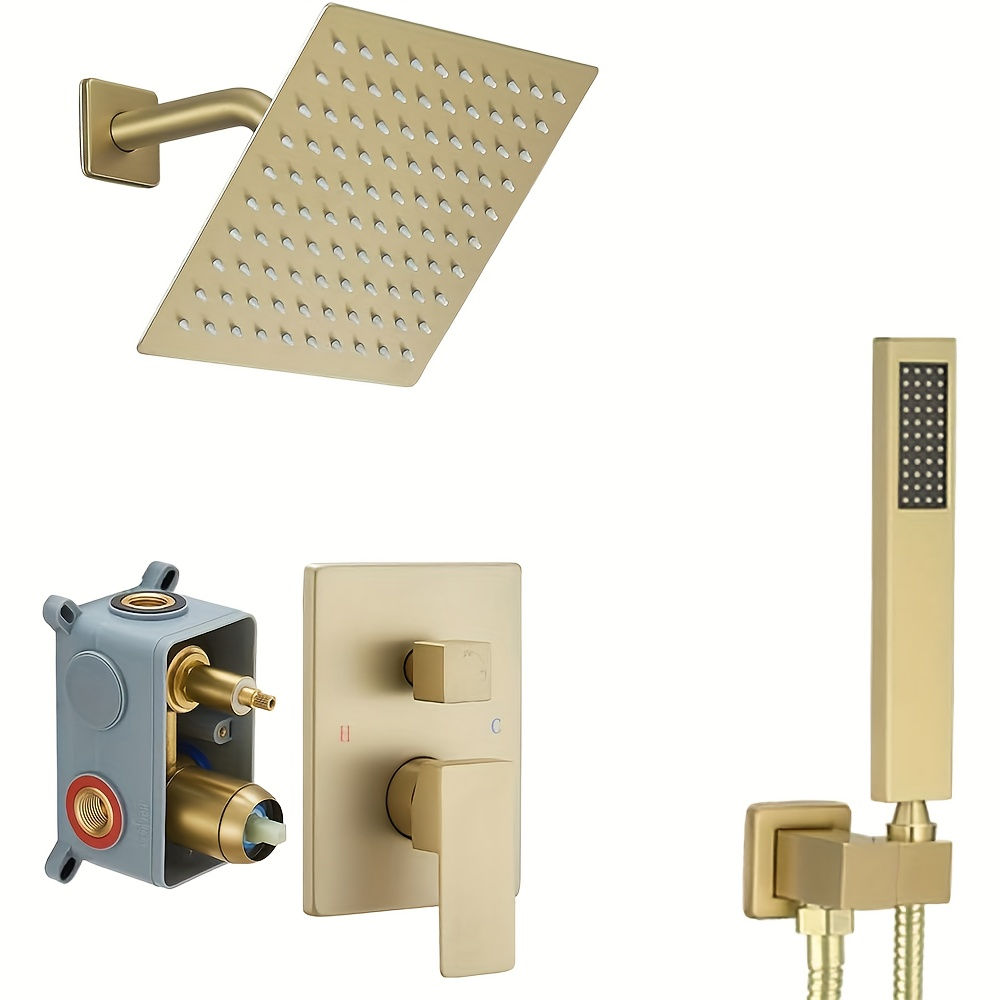 Luxury Brushed Golden Shower System with 8" Rainfall Shower Head & Handheld Show