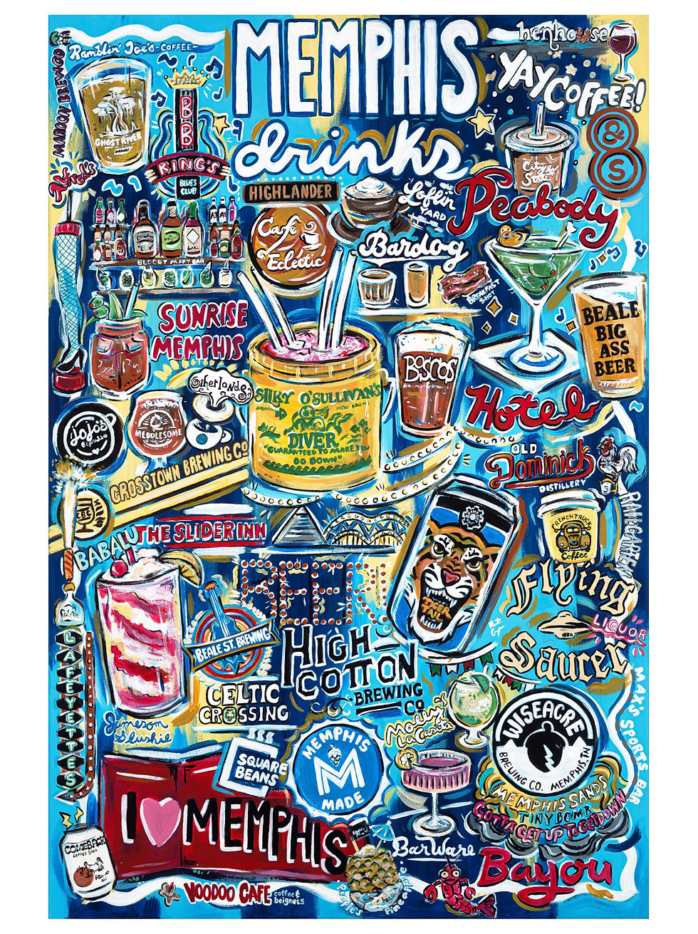 Thumbnail: ORIGINAL “Memphis Drinks” Famous Breweries, Bars, and Drinks Painting