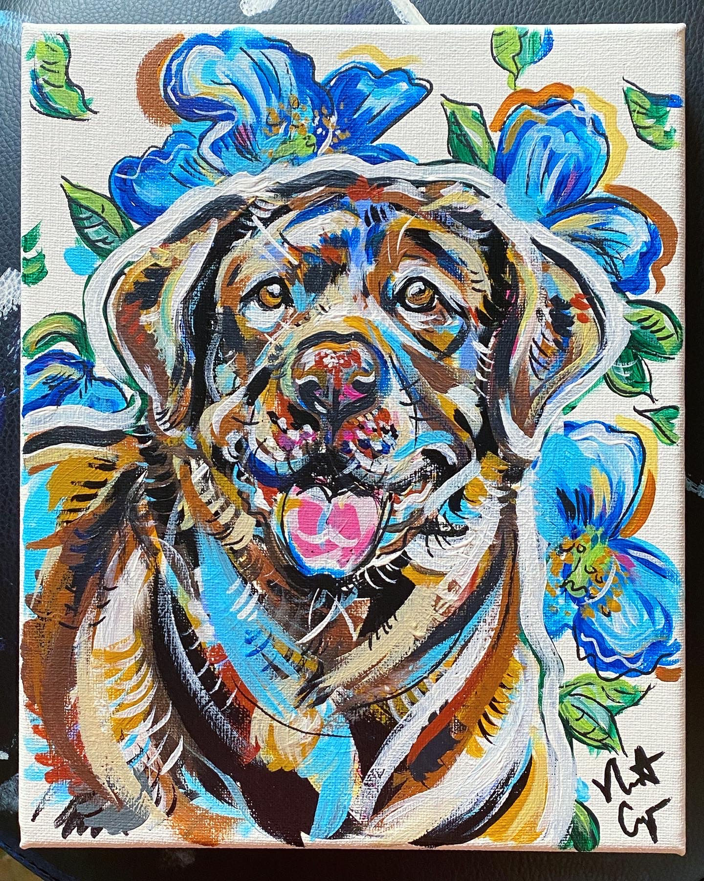 ORIGINAL Floral Chocolate Lab Painting