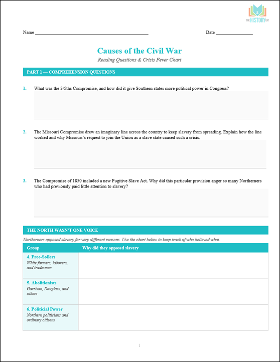 Thumbnail: Causes of the Civil War Lesson Plan | Reading & Analysis Activities