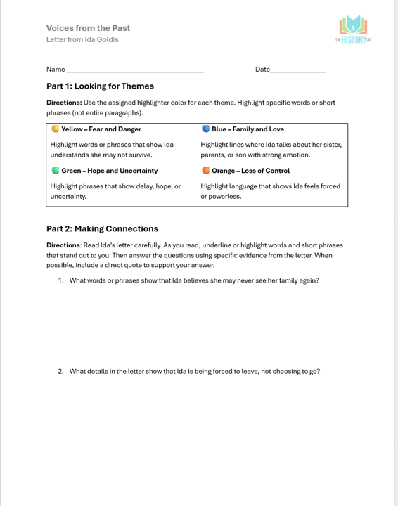 Thumbnail: The Last Letter of Ida Goldis | Holocaust DBQ Activity