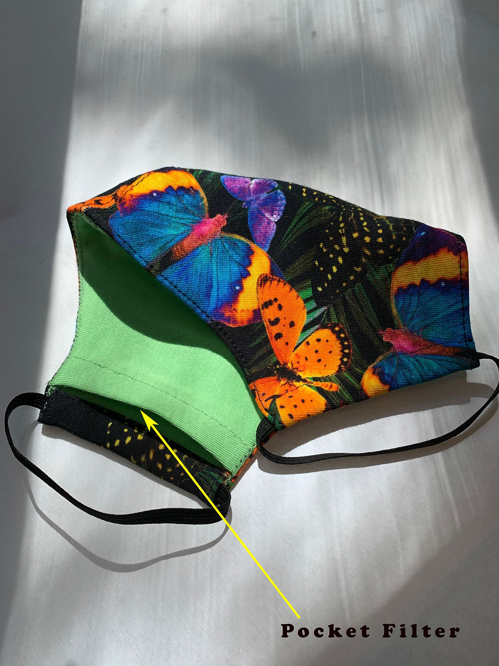 Thumbnail: Facial Mask 100% triple layers Cotton, pocket for filter, butterfly Lover