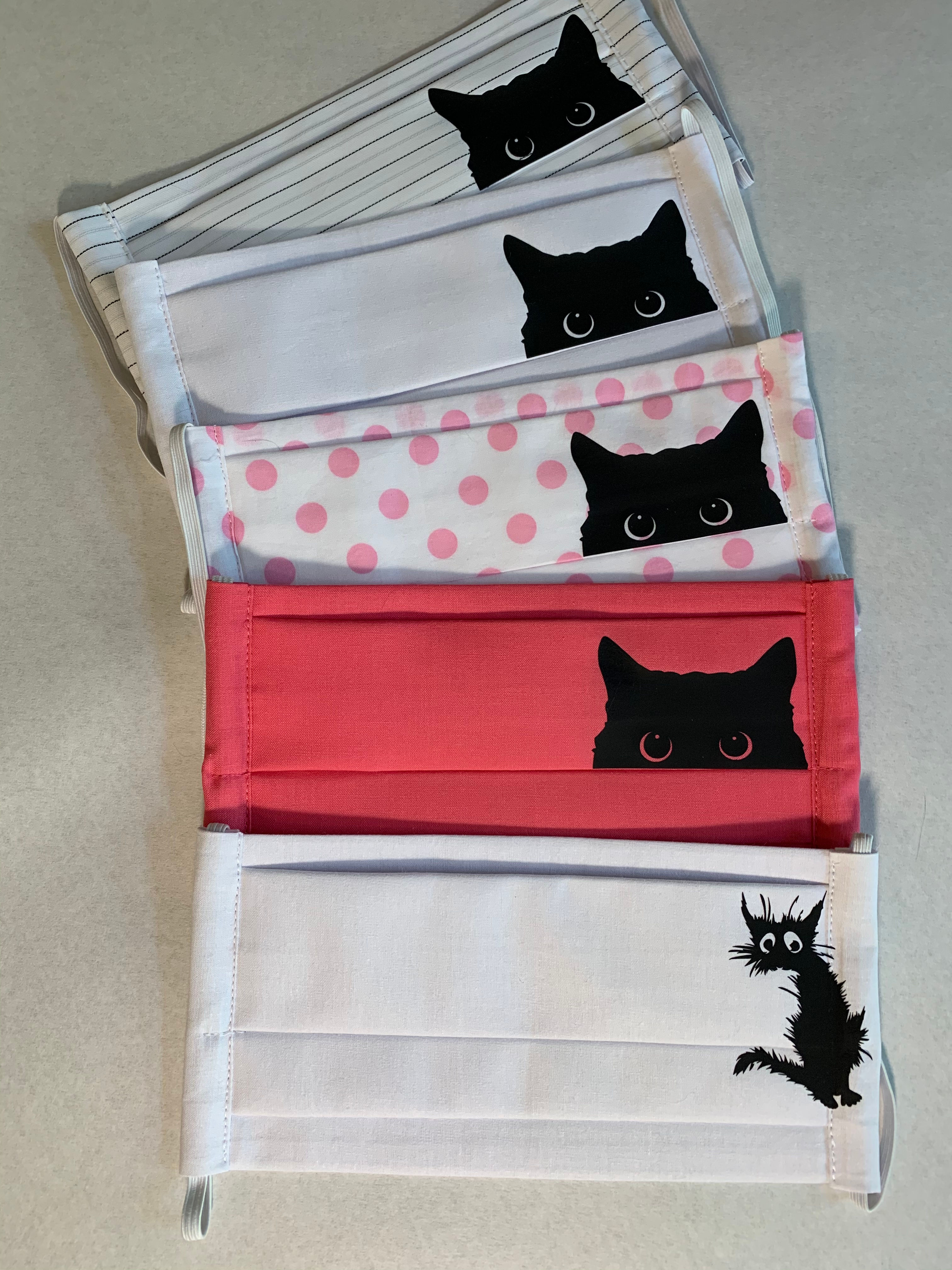 Facial Mask 100% Black Cats,triple layers Cotton, printed, handmade