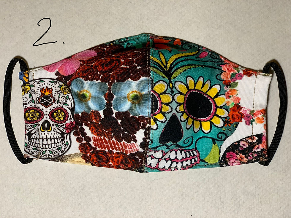 Thumbnail: Facial Mask 100% triple layers Cotton, Skulls printed outside, pocket for filter