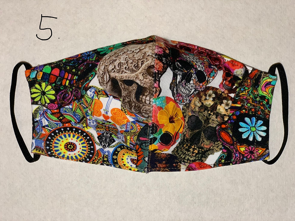 Thumbnail: Facial Mask 100% triple layers Cotton, Skulls printed outside, pocket for filter