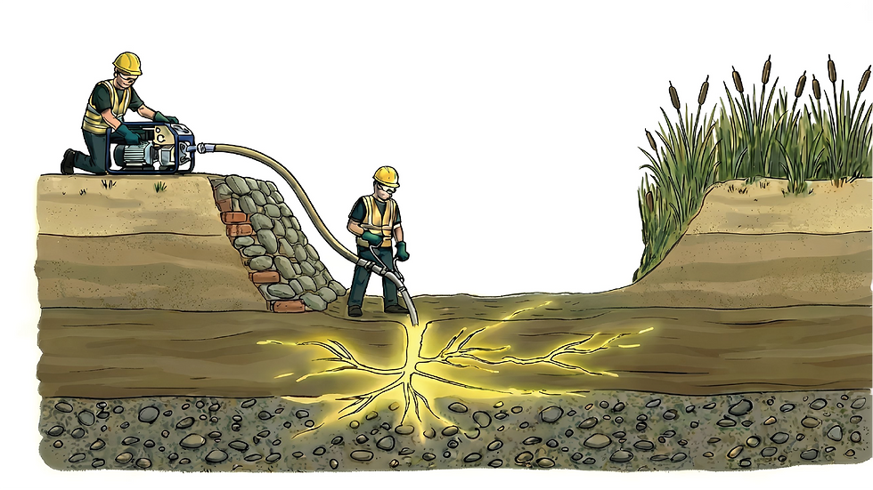 Cementitious Grouting being injected into a canal bed