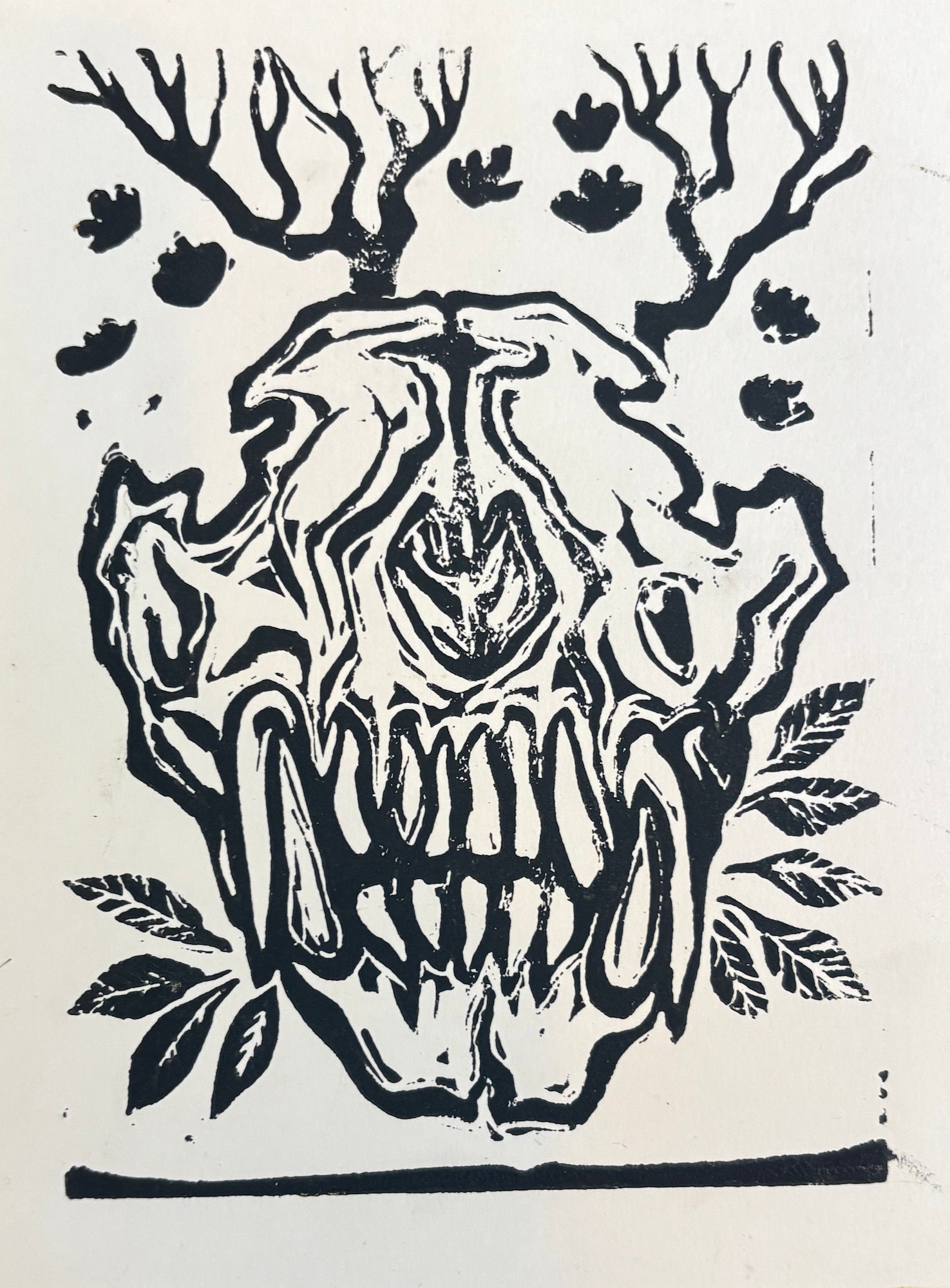 Arbor Skull, linocut print
