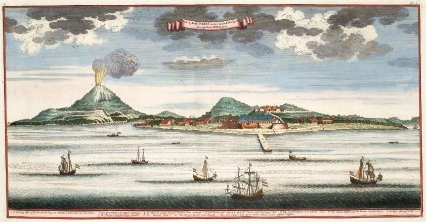 A 1724 view of Banda Neira and Gunung Api