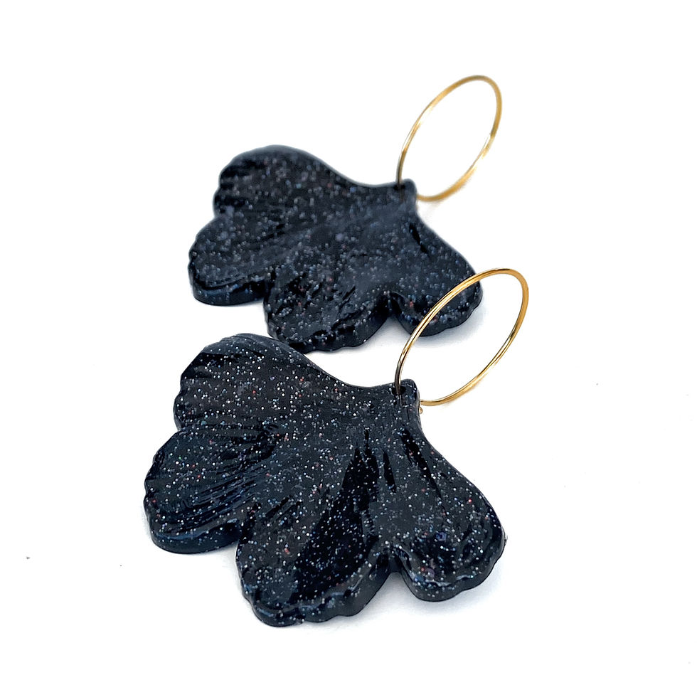 Boucles d'oreille créoles Ginkgo, noir paillettes