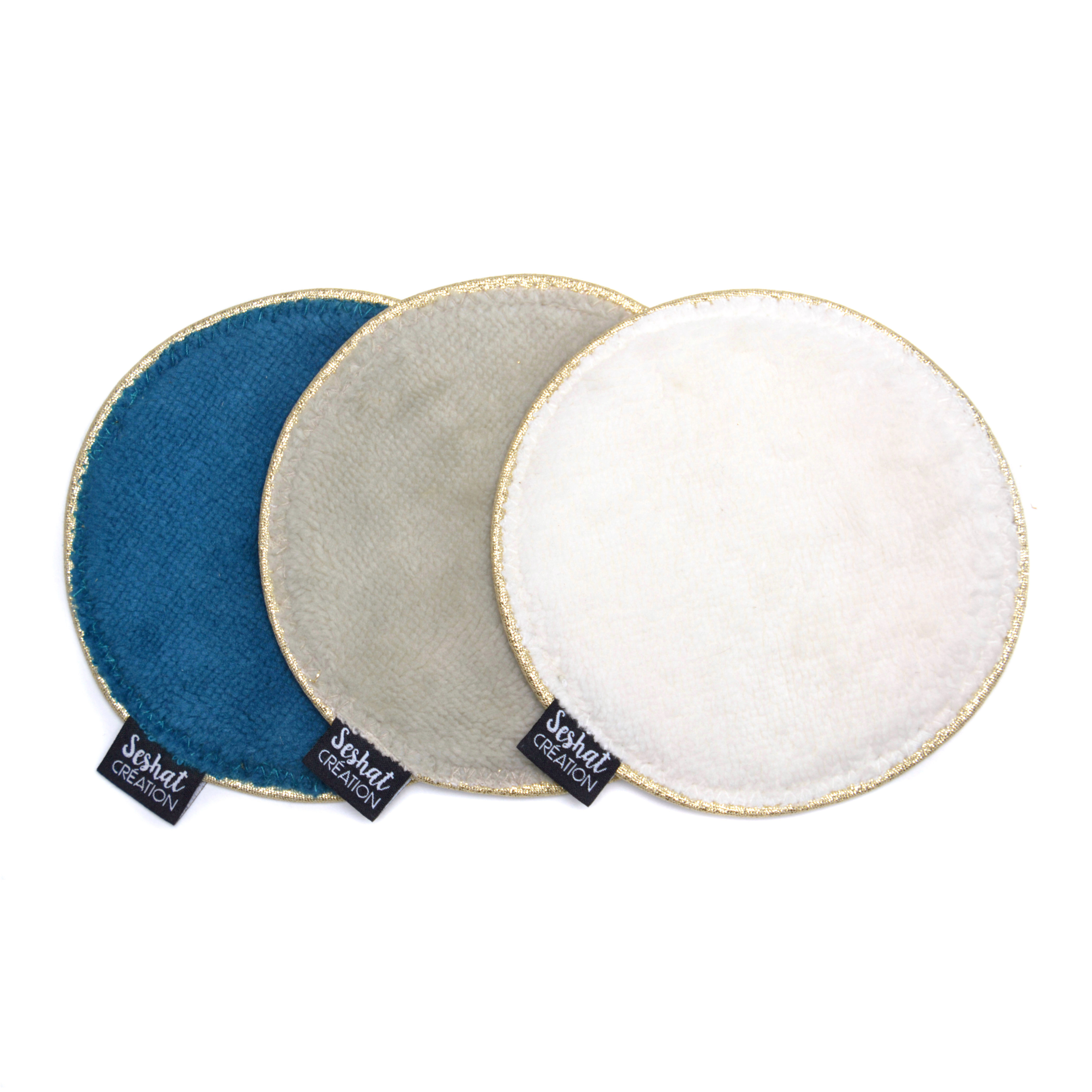 Lot de 3 grandes lingettes lavables rondes double face, assortiment n°4