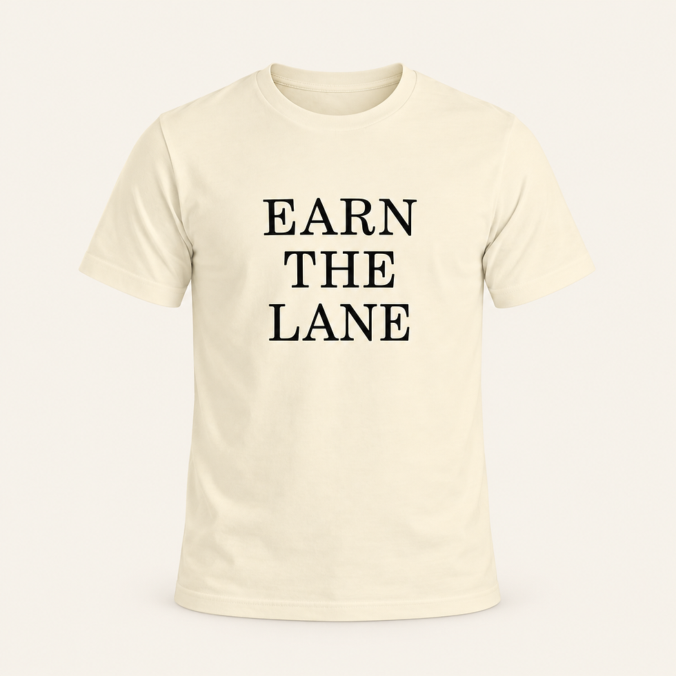 Earn the Lane Tee — full product view on a warm cream background