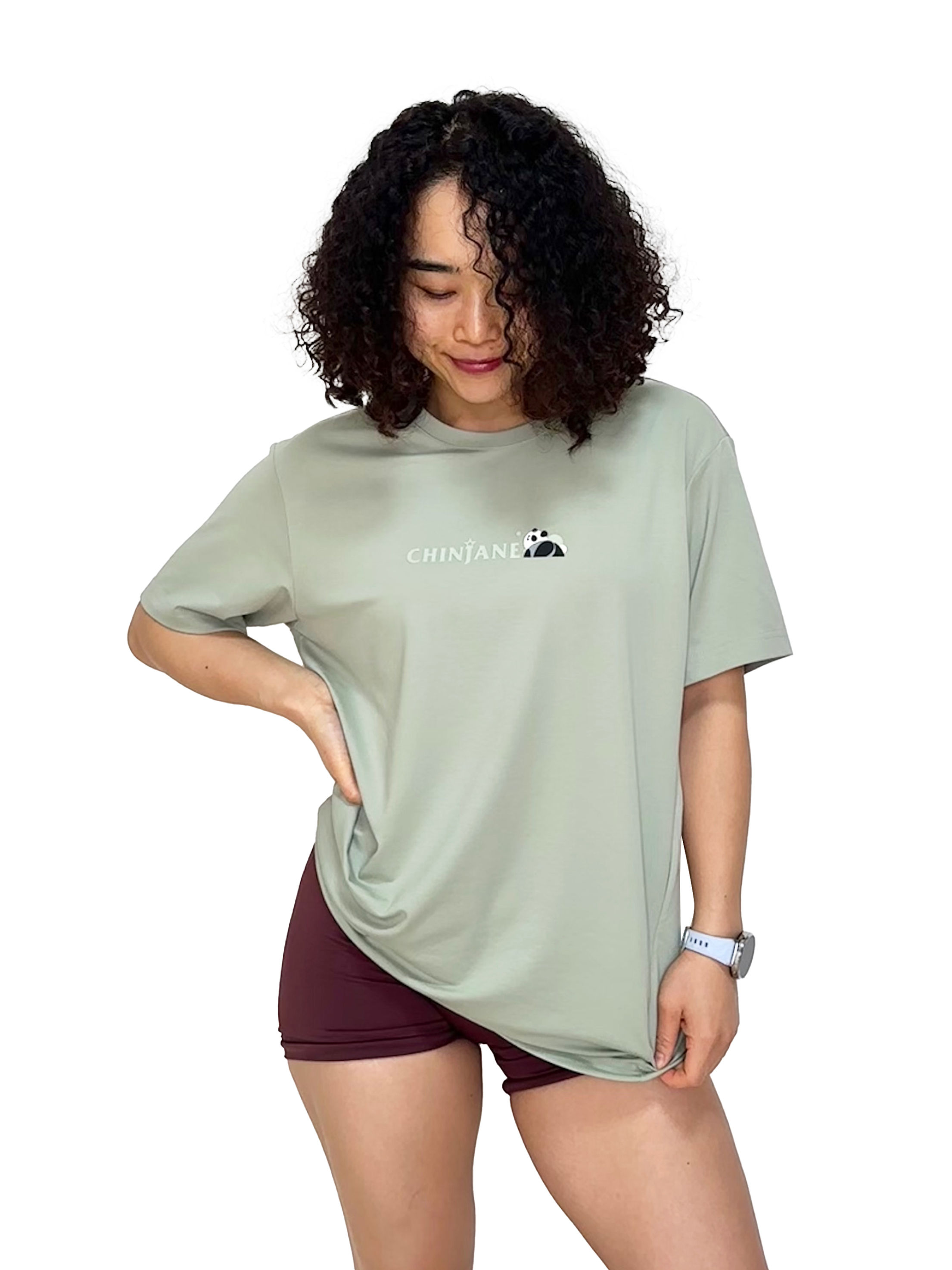 Panda Print Performance T-Shirt Green - Unisex Female Model Front