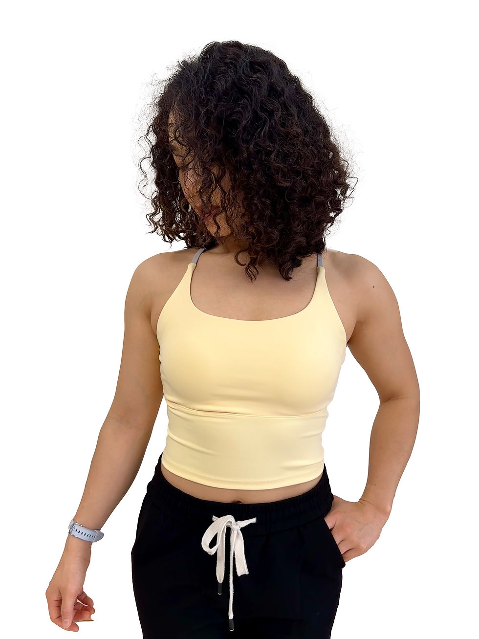 Momentum Cross-Back Longline Sports Bra Yellow Front