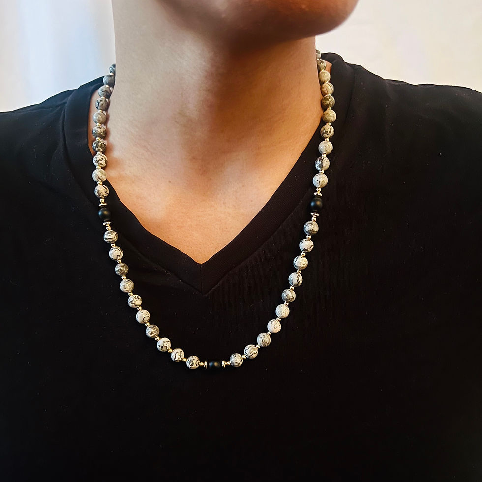 Thumbnail: Matte Onyx & Map Stone Jasper Necklace