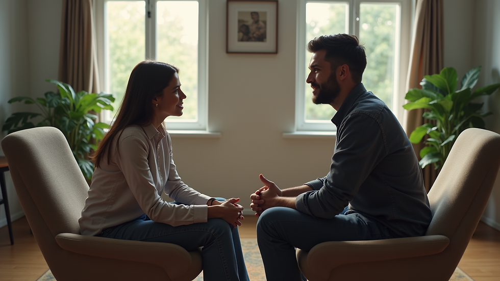 High angle view of a couple sitting together in a counseling session