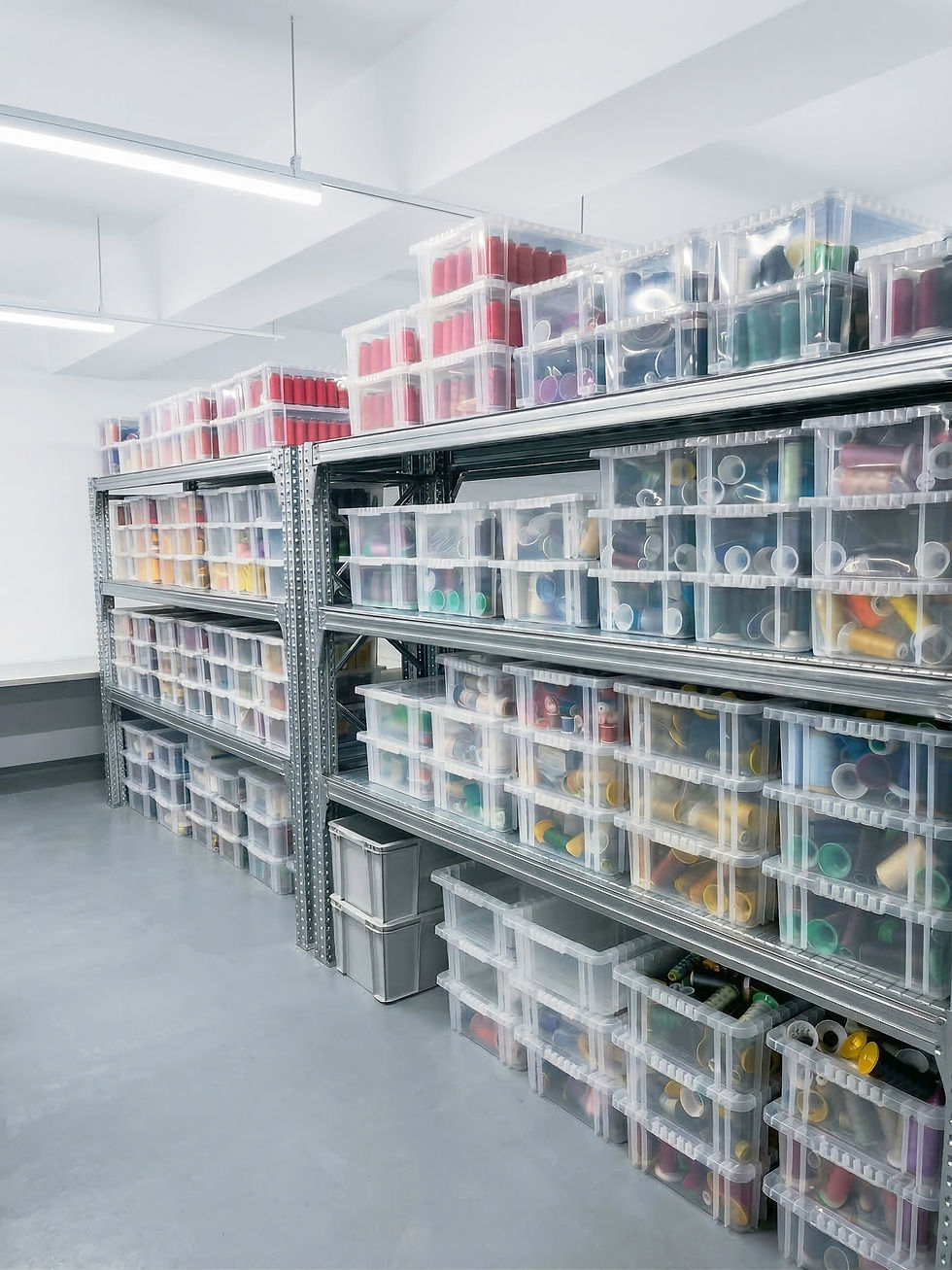 Fabric and material storage at Fukuishoten factory, Tokyo