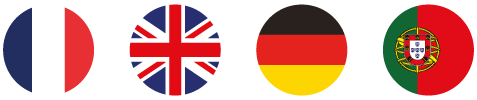 Drapeaux français, anglais, allemand et portugais