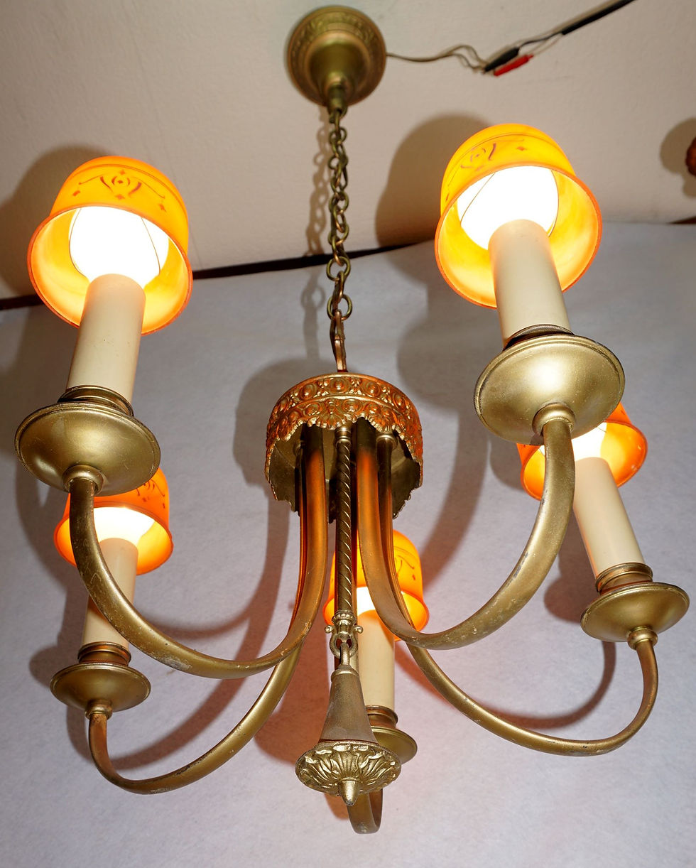 Thumbnail: 1920s 5 Arms Brass Chandelier