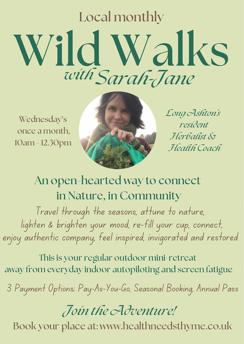 A poster advertising monthly wild walks in Long Ashton