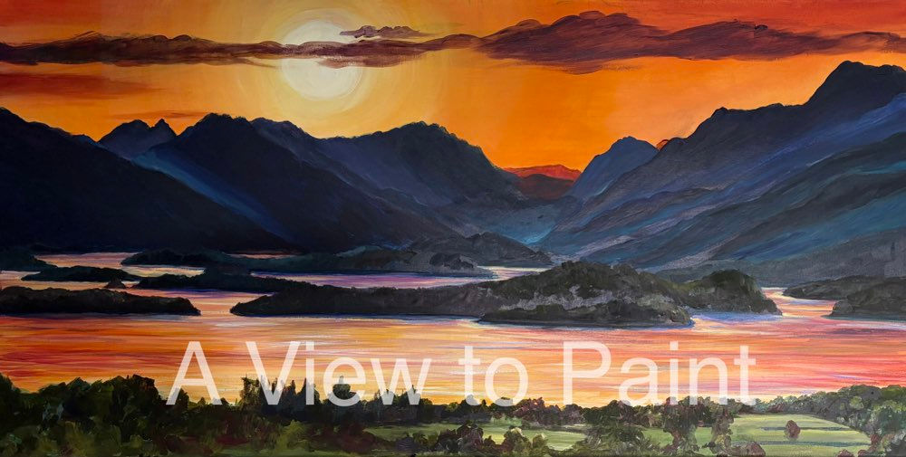 Sunset over Loch Lomond - ORIGINAL PAINTING  Acrylic on canvas  100x50cm