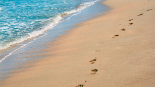 Footprints on a sand beach