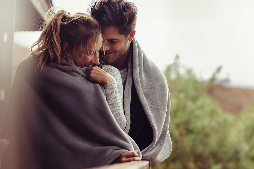 A couple in a warm embrace