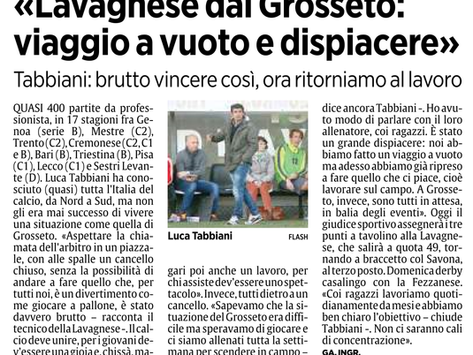 Lavagnese dal Grosseto: viaggio a vuoto e dispiacere.