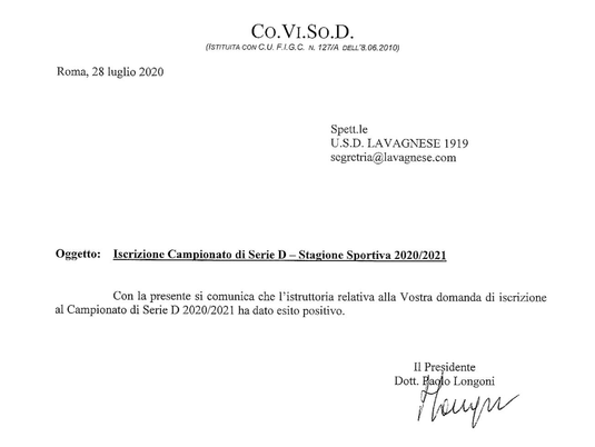 Iscrizioni: Lavagnese regolarmente iscritta al prossimo campionato nazionale di Serie D!