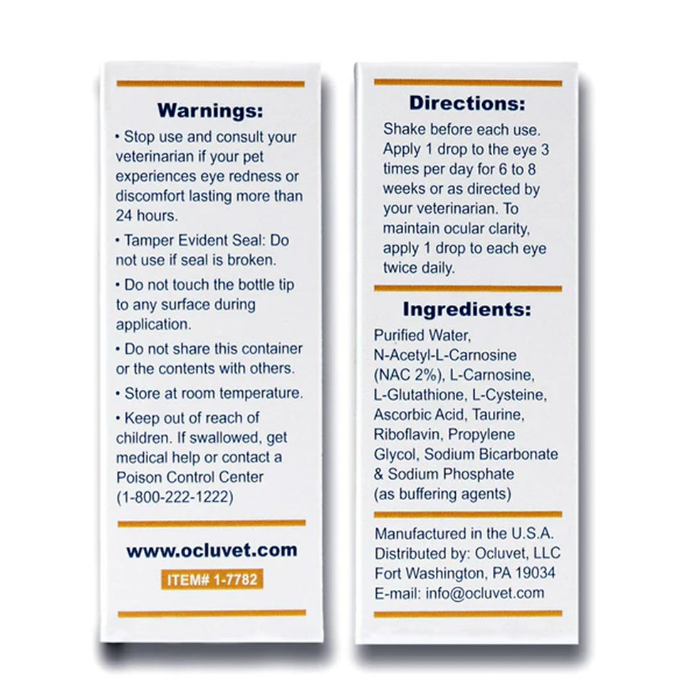 OcluVet Eye Drops for Pets UK Stock directions and warnings