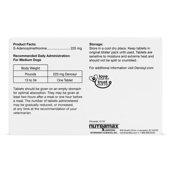 Nutramax Denosyl Liver and Brain Health Supplement for Medium dogs ...