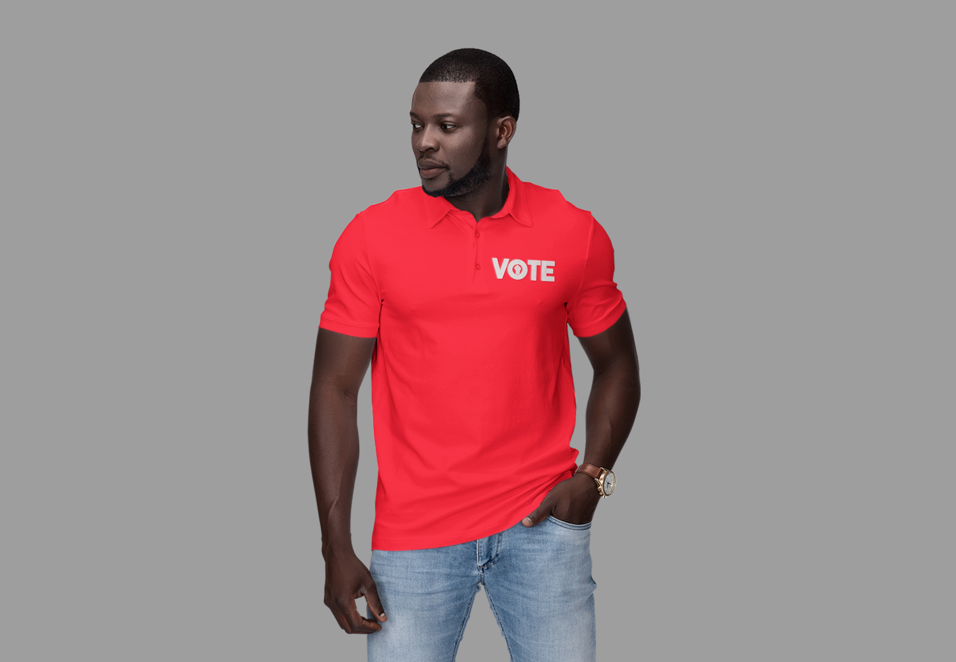 Red and White VOTE Polo Shirt