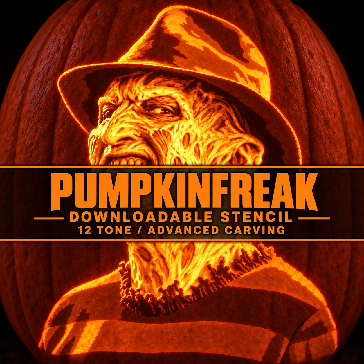 Freddy Krueger - Side Profile - 12 Tone Pumpkin Carving Stencil