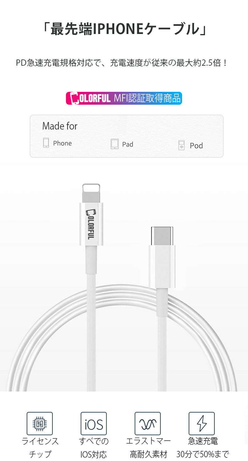 サムネイル： Type-C to Lighting ケーブル USB-C to ライトニングケーブル