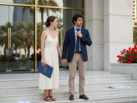 Expat couple outside UAE marriage office