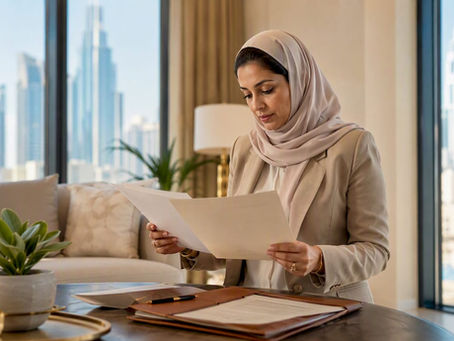 Woman reviewing UAE marriage legalization papers