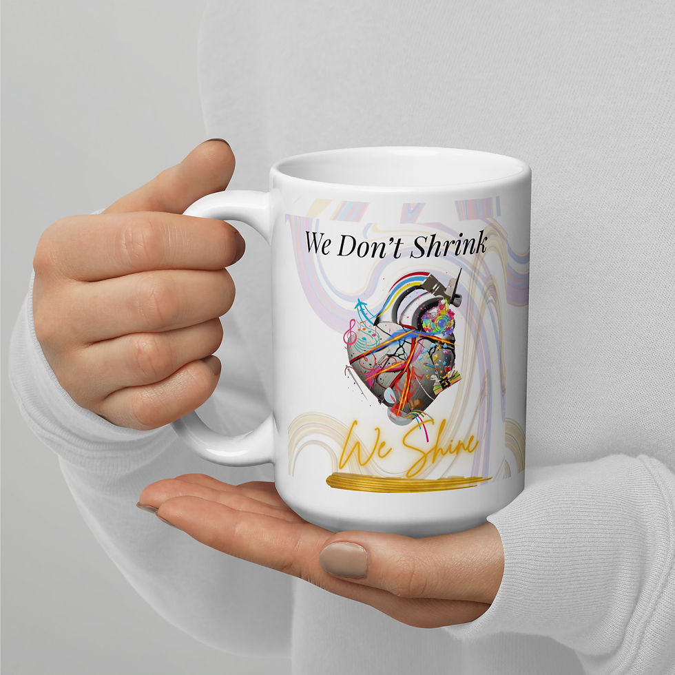 Thumbnail: Boldly Evolving Ceramic Mug-“We Don’t Shrink, We Shine” Pastel Swirl Heart Logo