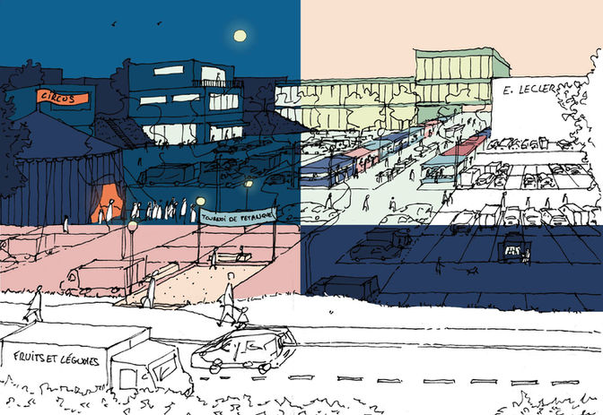 Plan, Europan, ancienne friche de la VDO, Champigny-sur-Marne, zones d'activités, dessin
des différents temps d'activités