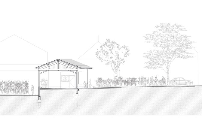 Coupe de la halle de Chamery sur la place du Jard. Parc de la montagne de Reims, vignobles de champagne.