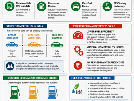 Government may delay E25 ethanol mandate due to mileage, vehicle compatibility and maintenance concerns in India