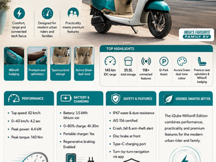TVS iQube MillionR Edition in Aurora Green dual-tone colour with 3.5 kWh battery and 145 km range