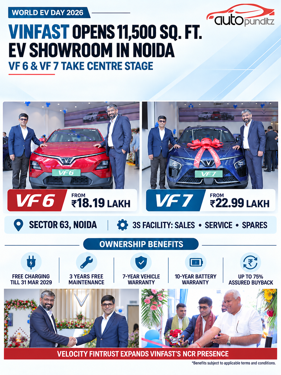 VinFast VF 6 and VF 7 at the new 11,500 sq. ft. EV showroom in Sector 63, Noida