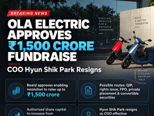 Ola Electric Approves ₹1,500 Crore Fundraise as COO Hyun Shik Park Resigns