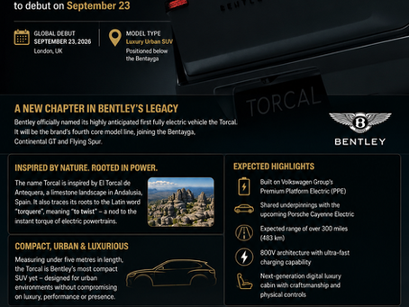Bentley Torcal rear teaser image showcasing the brand's first fully electric luxury urban SUV ahead of its global debut on September 23.