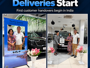Kia Sorento first customer delivery ceremony at Kia dealership in India