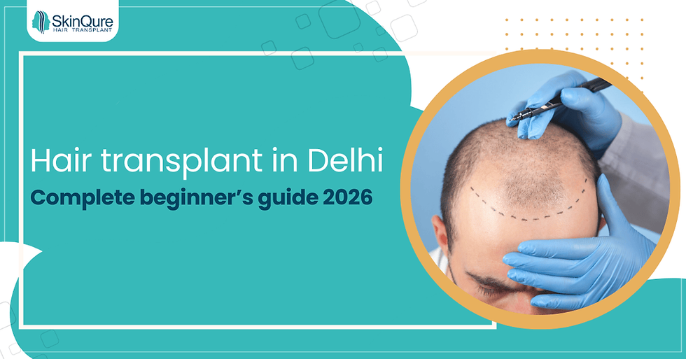 Hair transplant in Delhi procedure showing a doctor marking the hairline on a male patient’s scalp during pre-surgery planning for beginners guide 2026