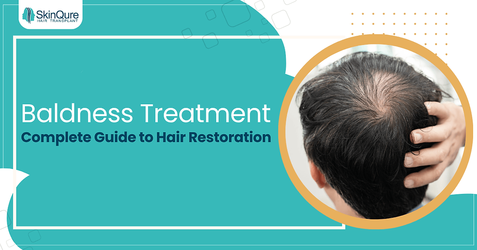 A man examining bald spots on his scalp, representing effective Baldness Treatment and complete hair restoration solutions at SkinQure Clinic.