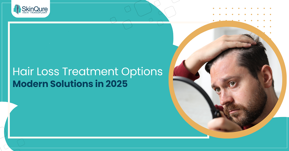 Man examining hair loss in mirror – modern hair loss treatment options and advanced solutions in 2025 by SkinQure Hair Transplant